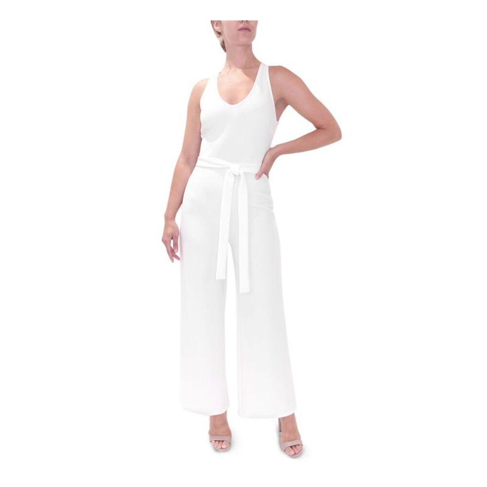 NWT DONT YOU DARE Womens Straight leg Jumpsuit Ivory Tie Sleeveless Juniors XL
